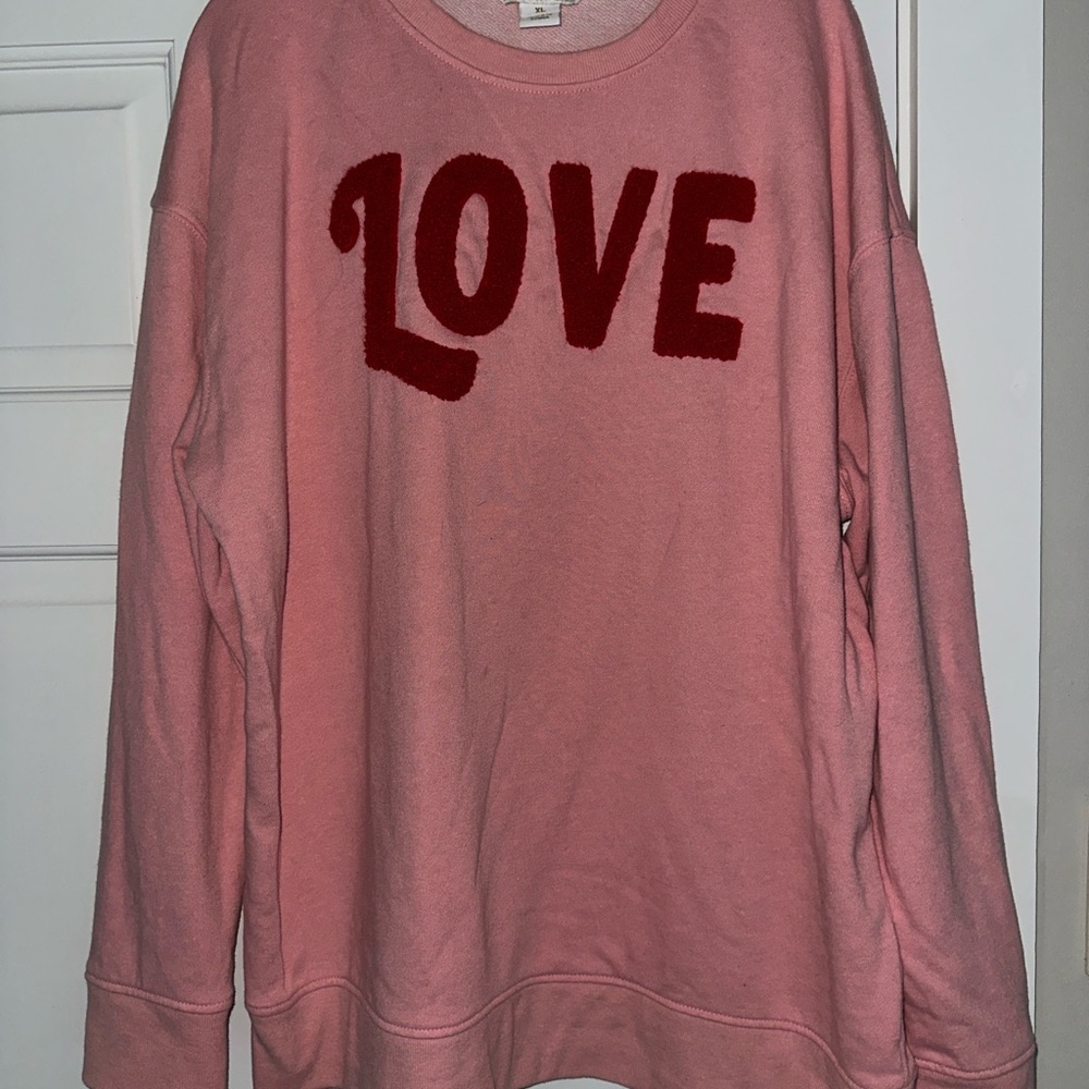 Shiraleah Pink Sweater with Red 'Love' Fuzzy Appliqué Design-never worn